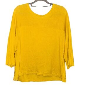 J Jill Linen‎ Blend Pullover Knit Relaxed Top 3/4 Sleeve yellow size large